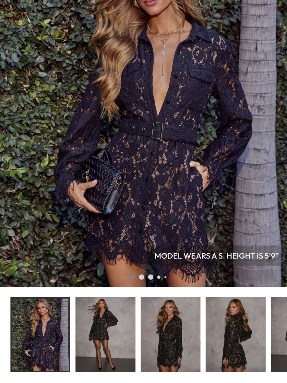 Black Lace Belted Mini Dress
